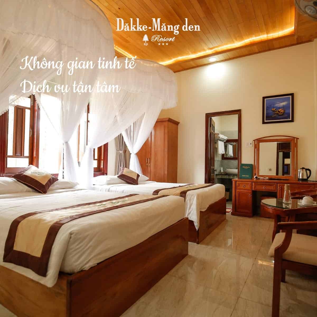 resort măng đen không gian đẹp trong phòng ngủ đôi dakke resort