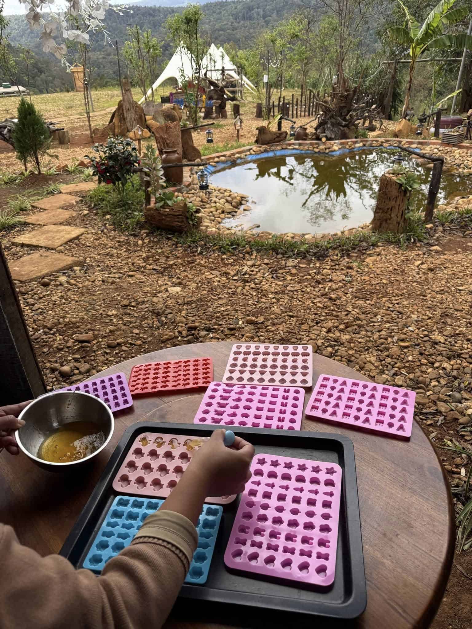 farmstay Măng Đen góc làm rau câu ngắm view núi rừng, sân vườn, hồ nước của ventosa homefarm