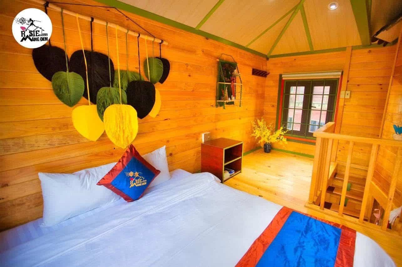 homestay Măng Đen trang trí phòng ngủ dễ thương Rosie homestay