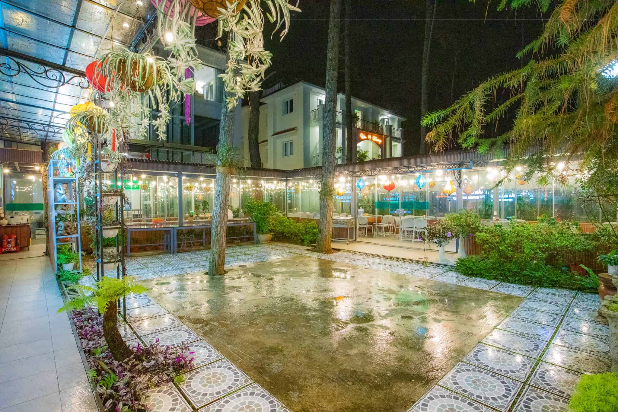 khach san mang den sân vườn trang trí nhiều cây Măng Đen Green Hotel